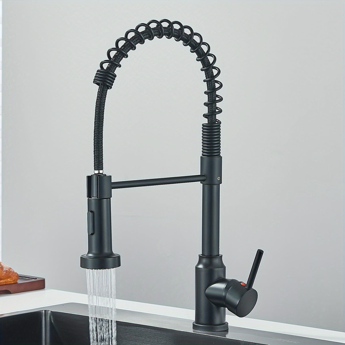 [Modern Kitchen Faucet] Modern Matte Black & Brushed Nickel Single Handle Kitchen Faucet | Pull-Out Spray, Water-Saving Dual Function, 304 Stainless Steel, Single Hole Installation, No Electricity Needed - Durable Kitchenware