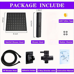 [High Pressure Shower Head] 10 Inch High Pressure Rain Shower Head Combo | 11 Inch Adjustable Extension Arm, 5 Settings Handheld Shower, Low Pressure Water with Long Hose
