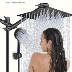 [High Pressure Shower Head] 10 Inch High Pressure Rain Shower Head Combo | 11 Inch Adjustable Extension Arm, 5 Settings Handheld Shower, Low Pressure Water with Long Hose