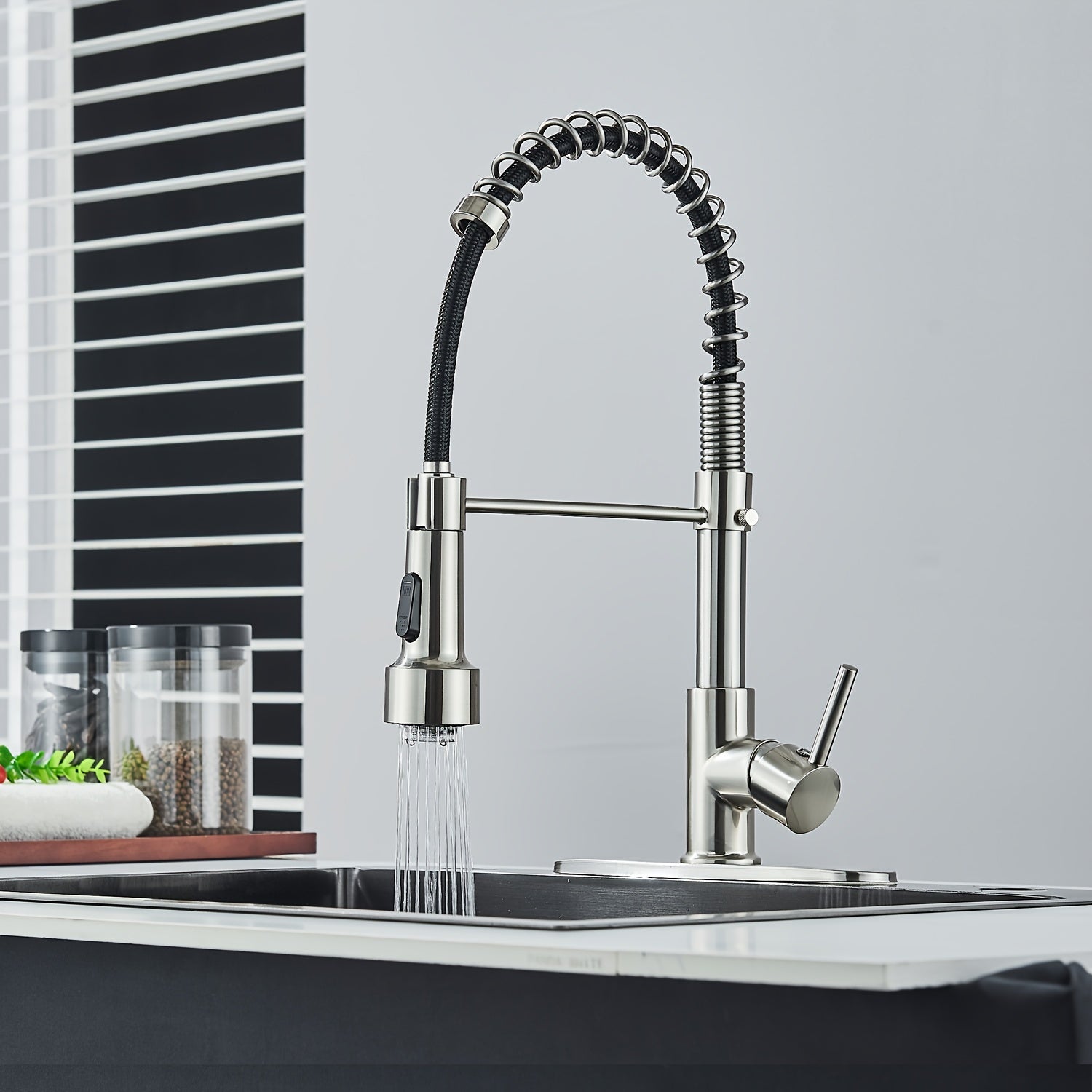 1pc Modern High Arc Kitchen Faucet with LED Light Pull-Down Sprayer, Single Handle, Brushed Nickel Finish, 10" Deck Plate, Water-Powered LED Lighting (No Wiring Needed), for Kitchen Island, Bar, RV Sink - Compatible with US Plumbing Pipes, Kitchen Sink Fa
