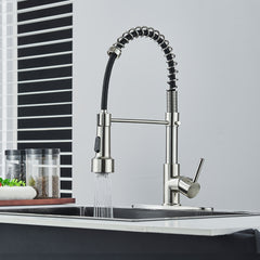 1pc Modern High Arc Kitchen Faucet with LED Light Pull-Down Sprayer, Single Handle, Brushed Nickel Finish, 10" Deck Plate, Water-Powered LED Lighting (No Wiring Needed), for Kitchen Island, Bar, RV Sink - Compatible with US Plumbing Pipes, Kitchen Sink Fa