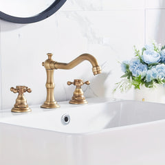 8 Inch Widespread Bathroom Sink Faucet - Antique Brass & Oil Rubbed Bronze, 2-Handle (Hot/Cold) Deck Mount Vanity Faucet with Overflow, Heavy-Duty Commercial/Residential Use, 3-Hole Installation (Hardware Included) - Valve Mixer, Bathroom Faucet, Faucet F