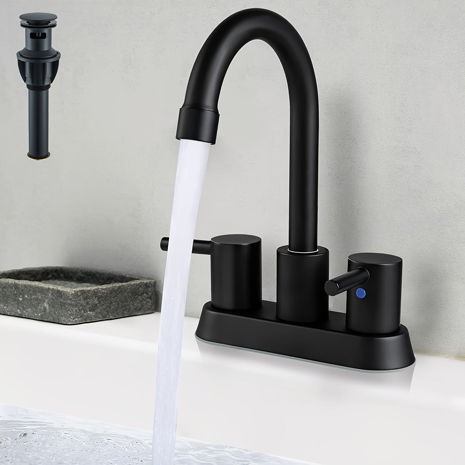 [4 Inch Modern Bathroom Faucet] Modern 4 Inch 2 Handle Centerset Bathroom Faucet | 360 Swivel Spout, 2-3 Hole RV Bathroom Vanity Sink Faucet with Pop Up Drain And Water Supply Lines | Matte Black, Brushed Nickel