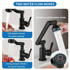 [Modern Matte Black Faucet] Modern Matte Black Stainless Steel Faucet - 1pc, 1080° Swivel Dual Mode Spray (Strong Jet/Bubble Foam), Single Hole Installation For Bathroom & Kitchen Sink, Valve Core, Drinking Water Safe, Includes Hardware & G1/2 Pipes, Effi