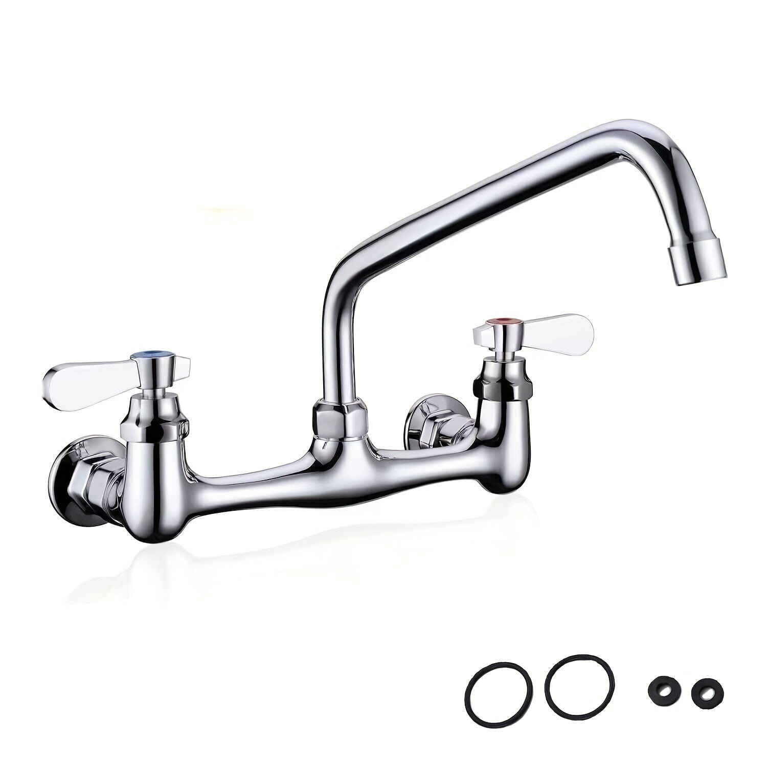 [Wall Mount Kitchen Faucet] Heavy-Duty Commercial & Residential Wall Mount Kitchen Faucet - 8" Center, Chrome Finish, Hot/Cold Water Handles, Swivel Spout (8/10/12 Inch Options), Easy Installation for Home & Restaurant Sinks - Faucet, Contemporary Style,