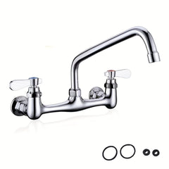 [Wall Mount Kitchen Faucet] Heavy-Duty Commercial & Residential Wall Mount Kitchen Faucet - 8" Center, Chrome Finish, Hot/Cold Water Handles, Swivel Spout (8/10/12 Inch Options), Easy Installation for Home & Restaurant Sinks - Faucet, Contemporary Style,