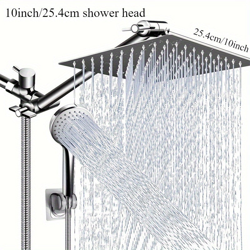 [High Pressure Rainfall Shower Head] 12 Inch High Pressure Rainfall Shower Head - 9 Settings Adjustable Anti-leak Shower Head/Handheld Shower Combo with 11 Inch Extension Arm and Holder/Hose