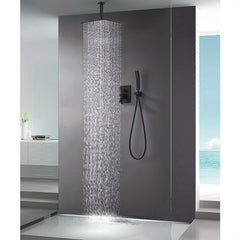 1set Luxury Rainfall Shower System - 8/12/16 Inch Square High Pressure Rain Shower Head, Handheld Sprayer, Ceiling Mounted Faucet Set - Matte Black, Brushed Nickel, Chrome - for Bathroom Remodeling - Perfect Gift for Homeowners