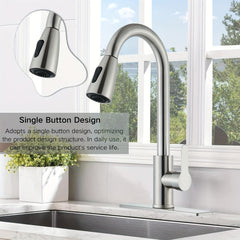 1pc Kitchen Faucet With Pull-Down Spray Single Handle High Arc Commercial Brushed Nickel Kitchen Sink Faucet With Deck Plate, Suitable For Bar Laundry RV Farmhouse (Matte Black&Brushed Nickel)