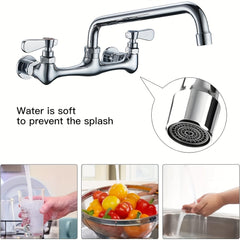 [Wall Mount Kitchen Faucet] Heavy-Duty Commercial & Residential Wall Mount Kitchen Faucet - 8" Center, Chrome Finish, Hot/Cold Water Handles, Swivel Spout (8/10/12 Inch Options), Easy Installation for Home & Restaurant Sinks - Faucet, Contemporary Style,