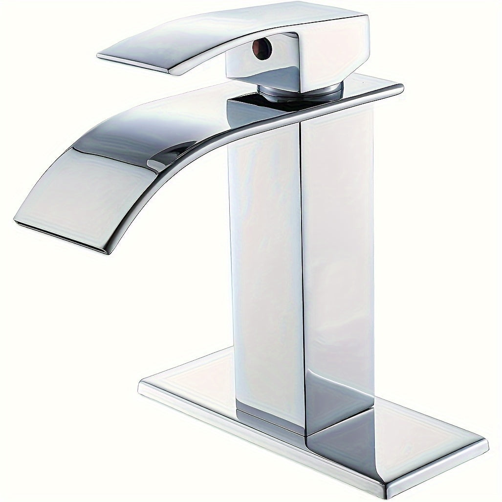 Bathroom Faucet Waterfall Bathroom Sink Faucet Single Hole 1 Or 3 Hole Mixer Tap Bathroom Vanity Faucet Farmhouse RV Bathroom Sink Faucet Set with 6" Deck Plate Deck Mount, Brushed Golden&Matte Black&Brushed Nickel&Chrome