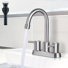 [4 Inch Modern Bathroom Faucet] Modern 4 Inch 2 Handle Centerset Bathroom Faucet | 360 Swivel Spout, 2-3 Hole RV Bathroom Vanity Sink Faucet with Pop Up Drain And Water Supply Lines | Matte Black, Brushed Nickel