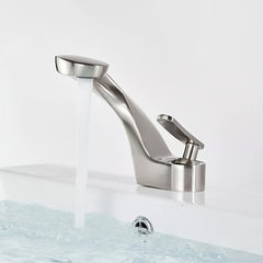 [Luxury Bathroom Faucet] 1pc Luxury Single Handle Bathroom Faucet - Anti-Splash Design, Ceramic Valve Core & Brushed Nickel Finish, Pure Copper Construction, Single Hole Installation for Vanity Sink Basin, Modern Contemporary Style, Higharc Spout, Sleek D