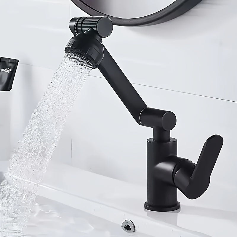 [Modern Matte Black Faucet] Modern Matte Black Stainless Steel Faucet - 1pc, 1080° Swivel Dual Mode Spray (Strong Jet/Bubble Foam), Single Hole Installation For Bathroom & Kitchen Sink, Valve Core, Drinking Water Safe, Includes Hardware & G1/2 Pipes, Effi