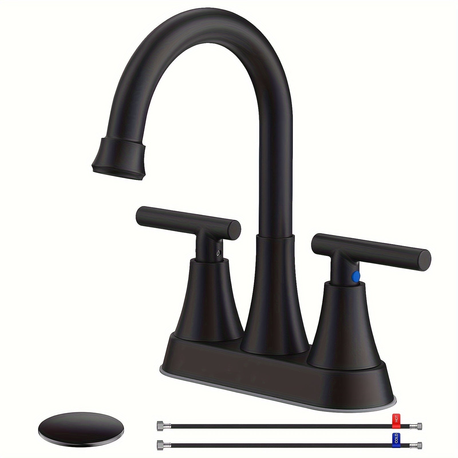 [4 Inch Bathroom Faucet] 4 Inch 2-Handle Centerset Bathroom Faucet | 360° Swivel Spout, Matte Black & Brushed Nickel Finish, 2-3 Hole RV Vanity Sink Faucet with Water Supply Lines, Deck Mount, Valve Core, Easy Installation, Sleek Design, Durable Construct
