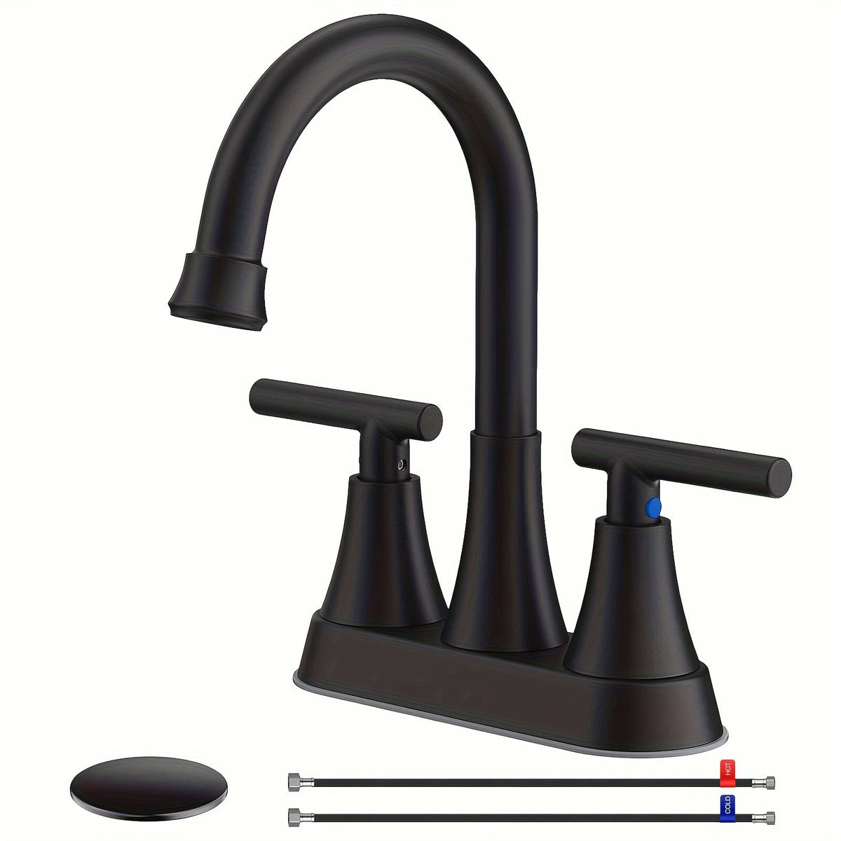 [4 Inch Bathroom Faucet] 4 Inch 2-Handle Centerset Bathroom Faucet | 360° Swivel Spout, Matte Black & Brushed Nickel Finish, 2-3 Hole RV Vanity Sink Faucet with Water Supply Lines, Deck Mount, Valve Core, Easy Installation, Sleek Design, Durable Construct
