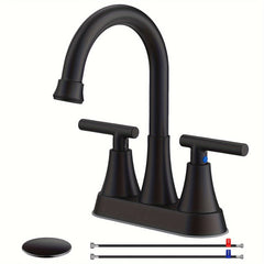 [4 Inch Bathroom Faucet] 4 Inch 2-Handle Centerset Bathroom Faucet | 360° Swivel Spout, Matte Black & Brushed Nickel Finish, 2-3 Hole RV Vanity Sink Faucet with Water Supply Lines, Deck Mount, Valve Core, Easy Installation, Sleek Design, Durable Construct