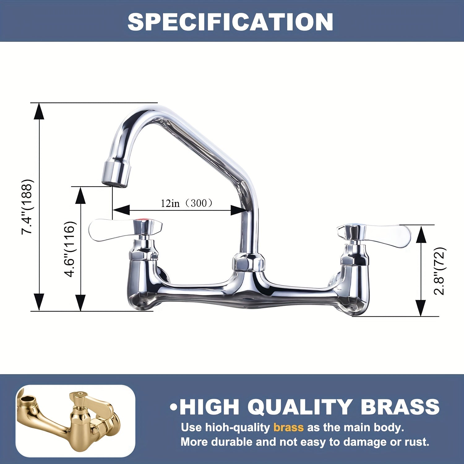[Wall Mount Kitchen Faucet] Heavy-Duty Commercial & Residential Wall Mount Kitchen Faucet - 8" Center, Chrome Finish, Hot/Cold Water Handles, Swivel Spout (8/10/12 Inch Options), Easy Installation for Home & Restaurant Sinks - Faucet, Contemporary Style,