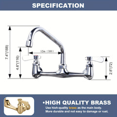 [Wall Mount Kitchen Faucet] Heavy-Duty Commercial & Residential Wall Mount Kitchen Faucet - 8" Center, Chrome Finish, Hot/Cold Water Handles, Swivel Spout (8/10/12 Inch Options), Easy Installation for Home & Restaurant Sinks - Faucet, Contemporary Style,