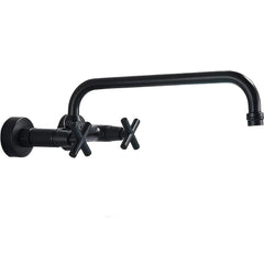 Commercial Wall-Mounted 8" Center Kitchen Sink Faucet with 12.5" Swivel Spout, 2-Handle Brass Design & Matte Black Finish - Heavy-Duty for Home & Restaurant Use, Valve Core, Adjustable Height, Easy Installation (No Batteries/Wiring Required), Cross Handle