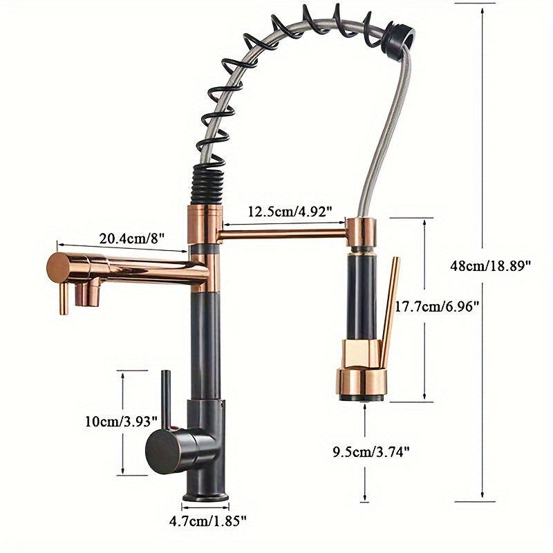 [Black Rose Gold Kitchen Faucet] Black Rose Gold Pull-Down Kitchen Faucet | Dual Spout With Spray And Stream Functions, Single Handle Water-Saving Mixer Tap With Ceramic Valve For Sink And Dish Basin, Paint And Chrome Finish, No Electricity Required, Inst