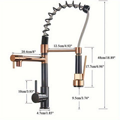 [Black Rose Gold Kitchen Faucet] Black Rose Gold Pull-Down Kitchen Faucet | Dual Spout With Spray And Stream Functions, Single Handle Water-Saving Mixer Tap With Ceramic Valve For Sink And Dish Basin, Paint And Chrome Finish, No Electricity Required, Inst