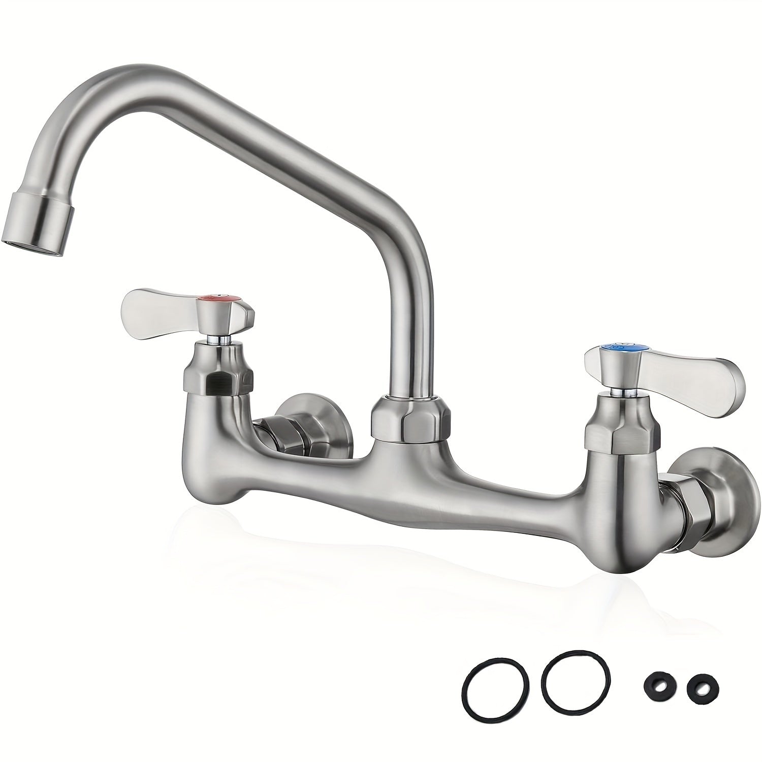 Modern Commercial & Residential Kitchen Faucet - Heavy-Duty 8" Center, Matte Black/Brushed nickel finishes, Wide-Swivel Spout, Easy Installation for Home & Restaurant Kitchens - Faucet, Contemporary Style, Highquality Finish, Wallmounted Sink, Interior De