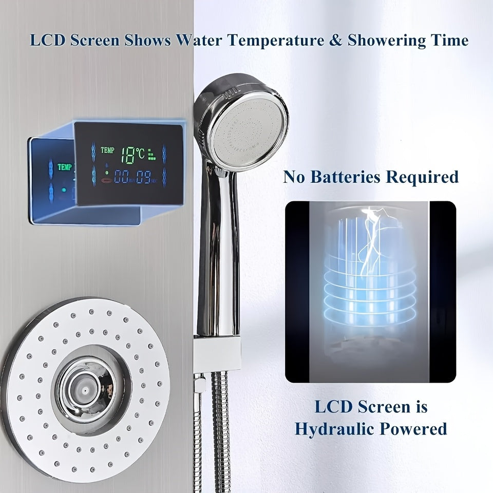 [Stainless Steel Shower Panel] 6 Shower Modes Stainless Steel Shower Panel Tower System - Wall Mounted Multi-Function Shower Panel with Spout Rainfall Waterfall Massage Jets Tub Spout Hand Shower for Home Hotel Resort, Unibody, Brushed Nickel