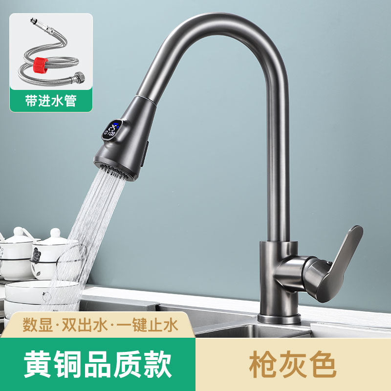 法奥卫浴304不锈钢抽拉厨房水龙头双出水冷热洗菜盆水槽水龙头