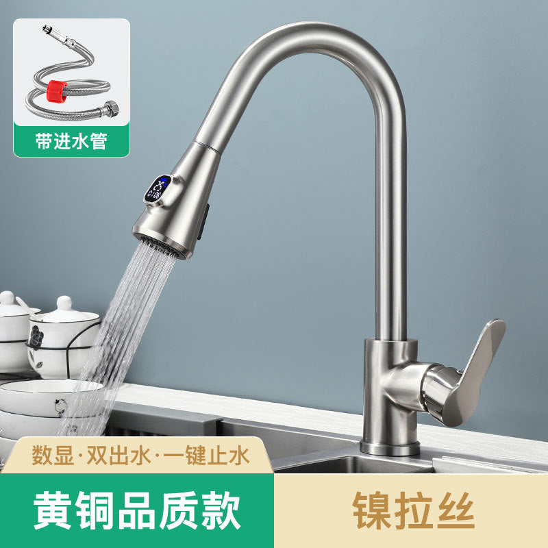 法奥卫浴304不锈钢抽拉厨房水龙头双出水冷热洗菜盆水槽水龙头