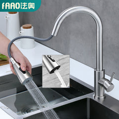 法奥卫浴304不锈钢抽拉厨房水龙头双出水冷热洗菜盆水槽水龙头