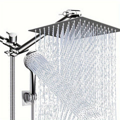 [High Pressure Shower Head] 10 Inch High Pressure Rain Shower Head Combo | 11 Inch Adjustable Extension Arm, 5 Settings Handheld Shower, Low Pressure Water with Long Hose
