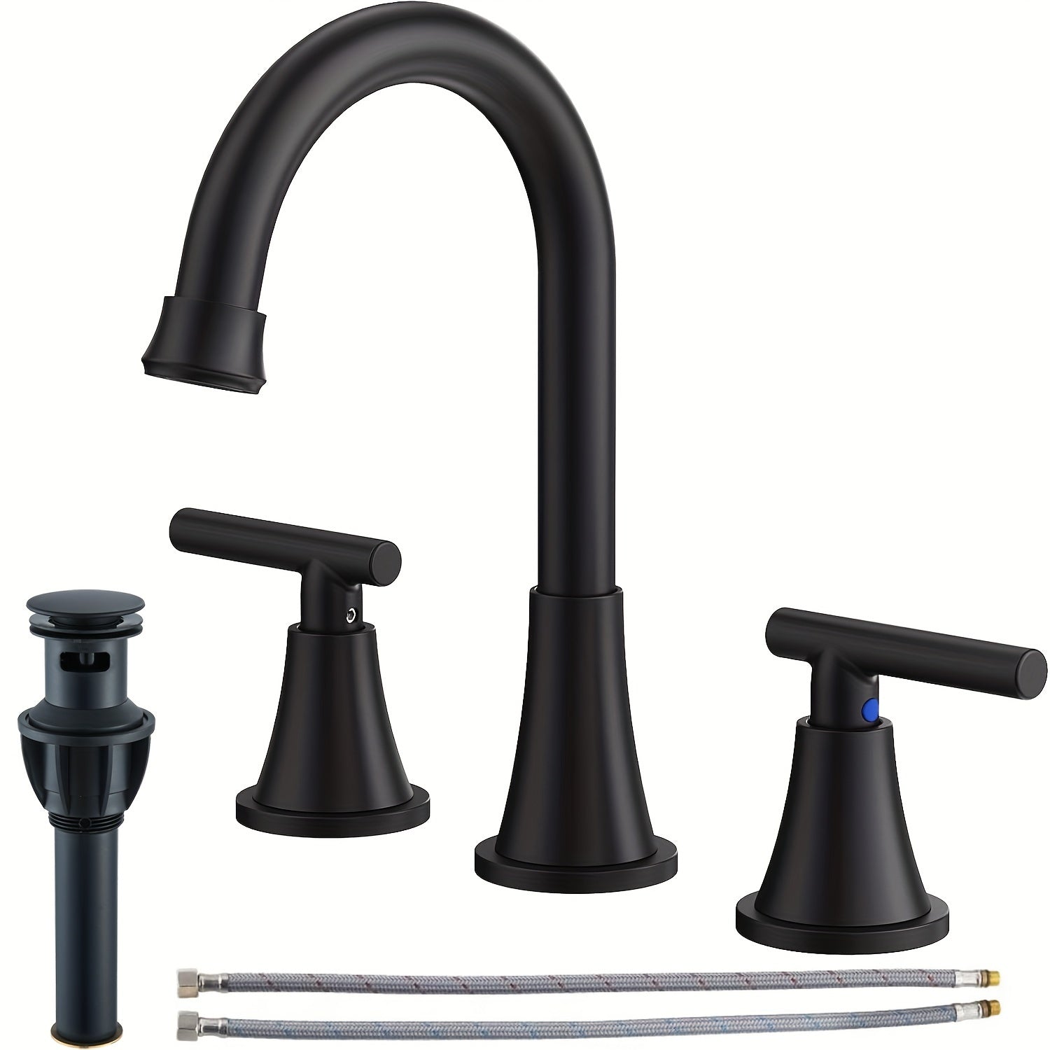 Matte Black 2 Handle Centerset Lead-Free Modern Bathroom Faucet, 360 Swivel Spout 3 Hole RV Bathroom Vanity Sink Faucet With Pop Up Drain And Water Supply Lines