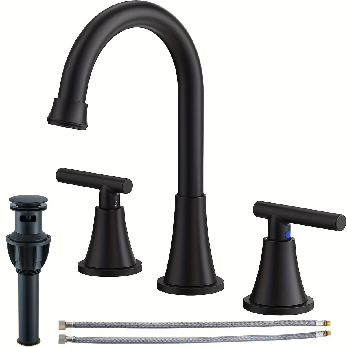 Matte Black 2 Handle Centerset Lead-Free Modern Bathroom Faucet, 360 Swivel Spout 3 Hole RV Bathroom Vanity Sink Faucet With Pop Up Drain And Water Supply Lines