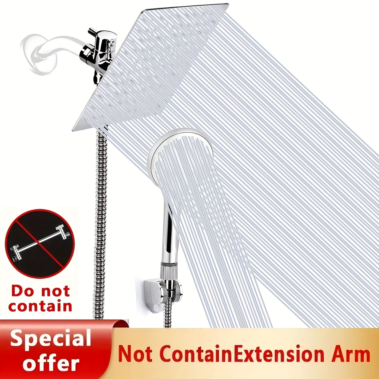 YAGATAP High-Pressure Rainfall Shower Head/Handheld Combo with 11 Inch Extension Arm, 3 Settings Adjustable Anti-Leak Shower Head, Height & Angle Adjustment, Stainless Steel, Square Shape, Polished Finish, Diverter Control, Wall-Mounted for Bathroom, Mode