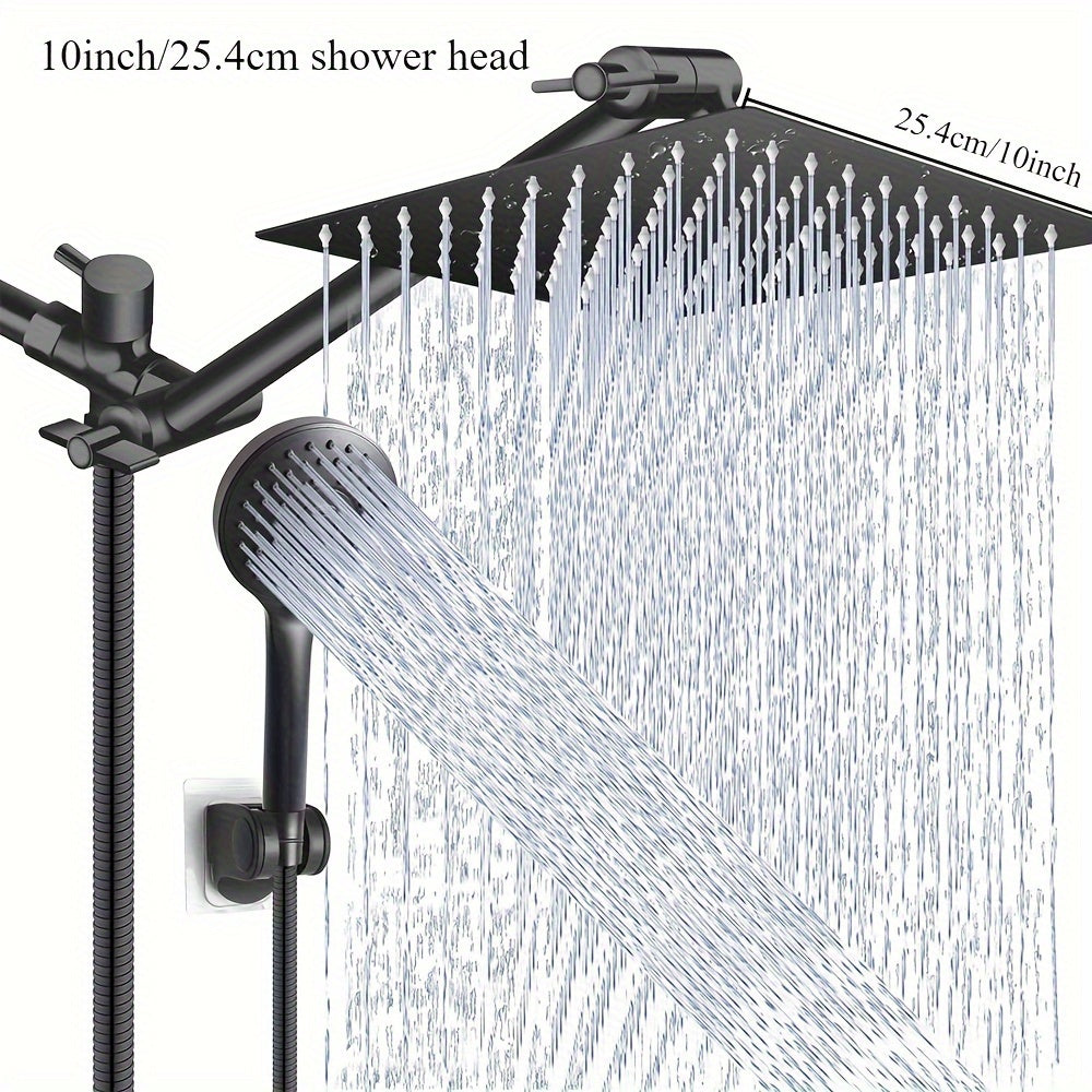[High Pressure Rainfall Shower Head] 12 Inch High Pressure Rainfall Shower Head - 9 Settings Adjustable Anti-leak Shower Head/Handheld Shower Combo with 11 Inch Extension Arm and Holder/Hose