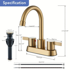 [Modern Bathroom Faucet] Brushed Golden, Matte Black, Brushed Nickel, Polished Chrome - 4 Inch 2 Handle Centerset Modern Bathroom Faucet with 360 Swivel Spout, 2-3 Hole RV Bathroom Vanity Sink Faucet, Pop Up Drain and Water Supply Lines
