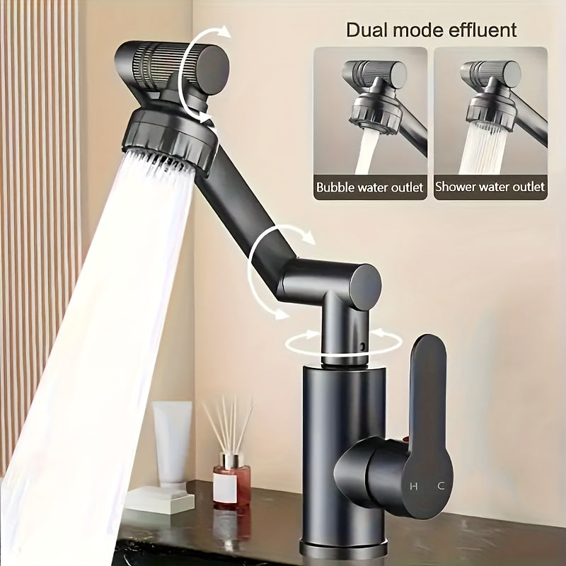 [Modern Matte Black Faucet] Modern Matte Black Stainless Steel Faucet - 1pc, 1080° Swivel Dual Mode Spray (Strong Jet/Bubble Foam), Single Hole Installation For Bathroom & Kitchen Sink, Valve Core, Drinking Water Safe, Includes Hardware & G1/2 Pipes, Effi