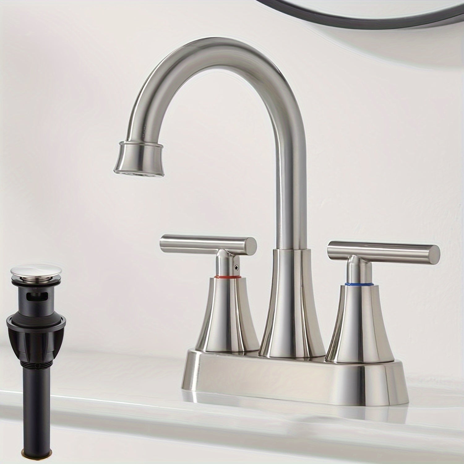 [4 Inch Bathroom Faucet] 4 Inch 2-Handle Centerset Bathroom Faucet | 360° Swivel Spout, Matte Black & Brushed Nickel Finish, 2-3 Hole RV Vanity Sink Faucet with Water Supply Lines, Deck Mount, Valve Core, Easy Installation, Sleek Design, Durable Construct