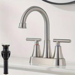 [4 Inch Bathroom Faucet] 4 Inch 2-Handle Centerset Bathroom Faucet | 360° Swivel Spout, Matte Black & Brushed Nickel Finish, 2-3 Hole RV Vanity Sink Faucet with Water Supply Lines, Deck Mount, Valve Core, Easy Installation, Sleek Design, Durable Construct
