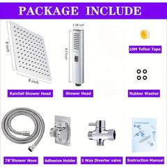 [High Pressure Shower Head] 10 Inch High Pressure Rain Shower Head Combo | 11 Inch Adjustable Extension Arm, 5 Settings Handheld Shower, Low Pressure Water with Long Hose