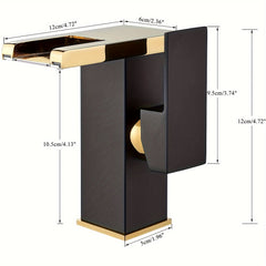 [LED Lighting Waterfall Faucet] LED Lighting Waterfall Faucet - Single Handle, 3-Color Changing Spout, Black & Golden Finish, One Hole Deck Mount for Vanity Sink, Commercial Use, Luxury Washroom Fixture, Contemporary Design, Highquality Finish, Adjustable