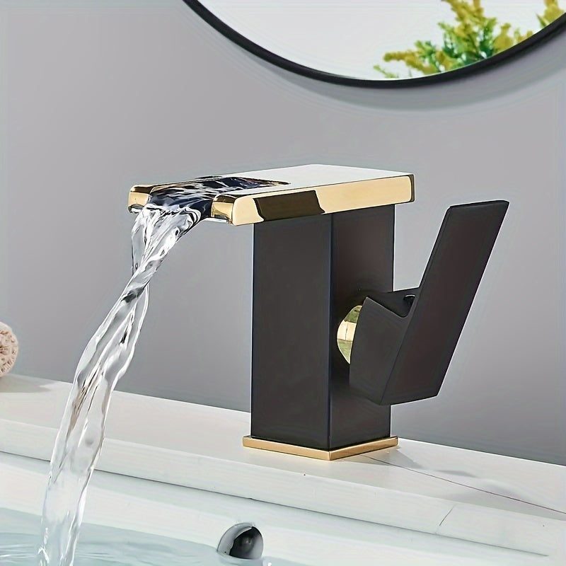 Copper Bathroom Faucet with Temperature Control - Dual Handle Hot/Cold Water Mixer, Elegant Sink Basin Faucet for Home & Hotel, Easy Installation with Included Pipes (No Electrical Needed) - Modern Bathroom Sink Fixture, Faucet Bathroom