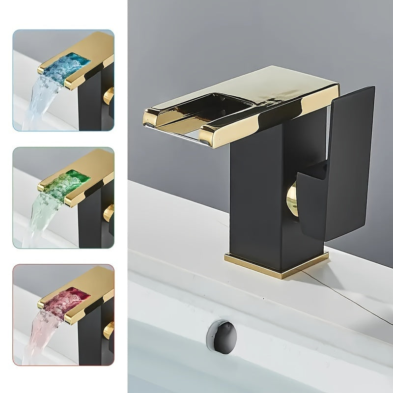 Copper Bathroom Faucet with Temperature Control - Dual Handle Hot/Cold Water Mixer, Elegant Sink Basin Faucet for Home & Hotel, Easy Installation with Included Pipes (No Electrical Needed) - Modern Bathroom Sink Fixture, Faucet Bathroom