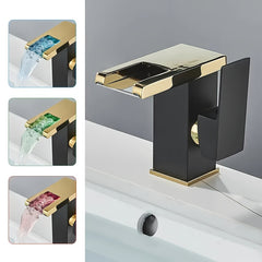 Copper Bathroom Faucet with Temperature Control - Dual Handle Hot/Cold Water Mixer, Elegant Sink Basin Faucet for Home & Hotel, Easy Installation with Included Pipes (No Electrical Needed) - Modern Bathroom Sink Fixture, Faucet Bathroom