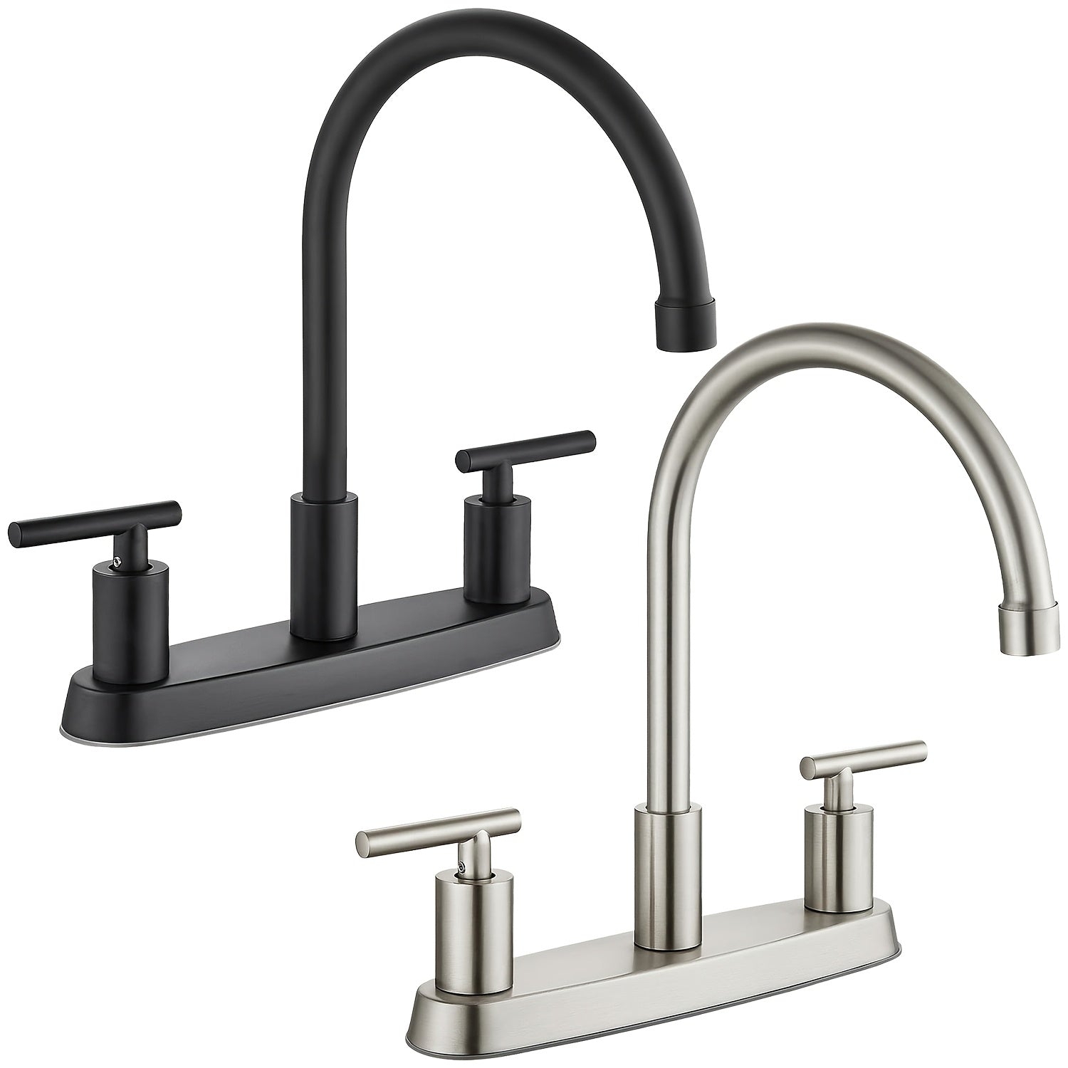 [High Arc Kitchen Faucet] Heavy-Duty 2-Handle High Arc Kitchen Faucet with 360° Swivel Spout | Hot/Cold Centerset Sink Faucet, Deck Mount Installation with Supply Lines - Matte Black or Brushed Nickel Finish for Modern Kitchen or RV - Water-Saving Design,
