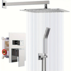 1set Shower System, 8/12/16 Inch Square High Pressure Rain Shower Head, Bathroom Luxury Rainfall Shower System Combo Set with Handheld Sprayer, Wall Mounted Shower Faucet Set, Rough-in Valve Body And Trim, Bathroom Accessories, Chrome