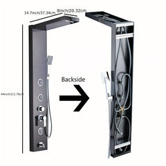 [Luxury Shower] 5 Spray Modes Stainless Steel Shower Panel Tower System | Wall-Mounted, Rainfall, Massage Jets, Hand Shower & Tub Spout | Matte Black or Brushed Nickel Finish for Home, Hotel, or Resort Use, Luxury Shower System, Modern Shower Panel, Matte